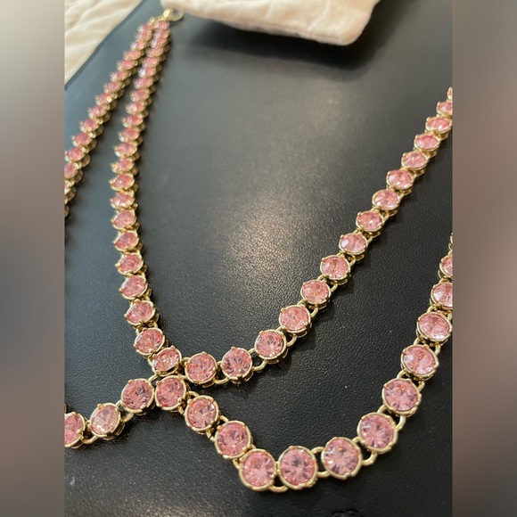 💗 J Crew Factory pink crystal collar statement necklace NWOT pink heart 💗 - Picture 2 of 7
